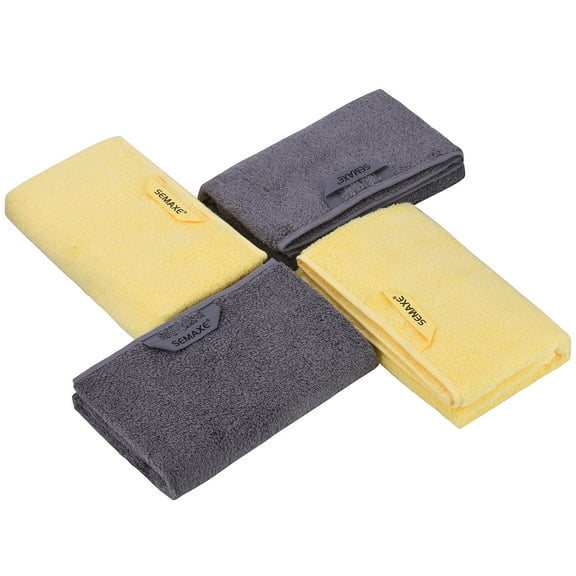 SEMAXE 4 Piece Hand Towel Set. 600GSM Long-Staple Purcotton Towels for Bathroom, 2 Piece Yellow and 2 Piece Gray