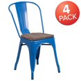 thumbnail image 3 of 4 Pk. Blue Metal Stackable Chair with Wood Seat, 3 of 8