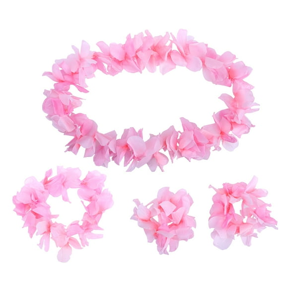 LABSERRON 20.0In Pink Ruffled Silk Flower Leis Necklace Bracelets Wreath Headband For Girls Tropical Party Props