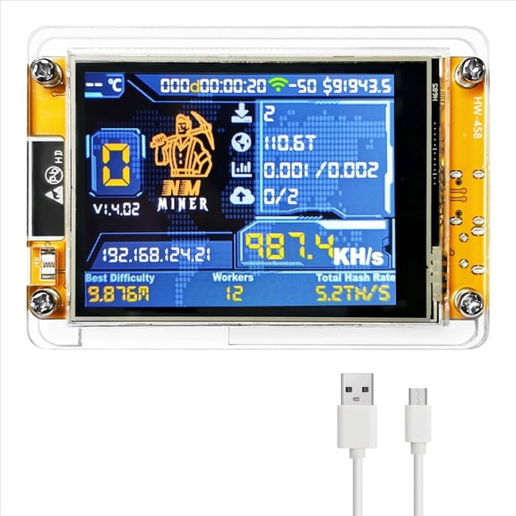 NMMiner NerdMiner Upgrade 987 /S Hashrate 2.8 Inch Smart Display Bitcoin Crypto Solo Lottery Miner NerdMiner,1 x NerdMiner with Case 1 x Data Cable (Random Color,Specified color is not accepted)