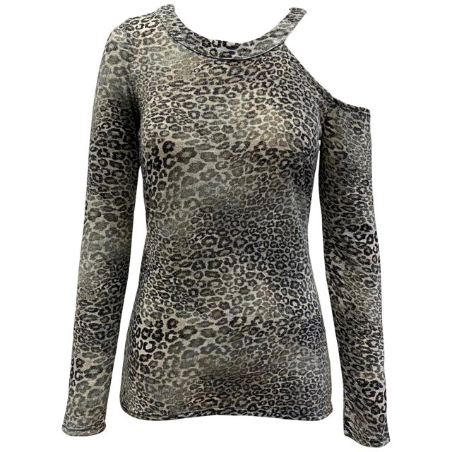 INC Blusa asimétrica de un hombro con estampado animal para mujer, gris, XX-Large