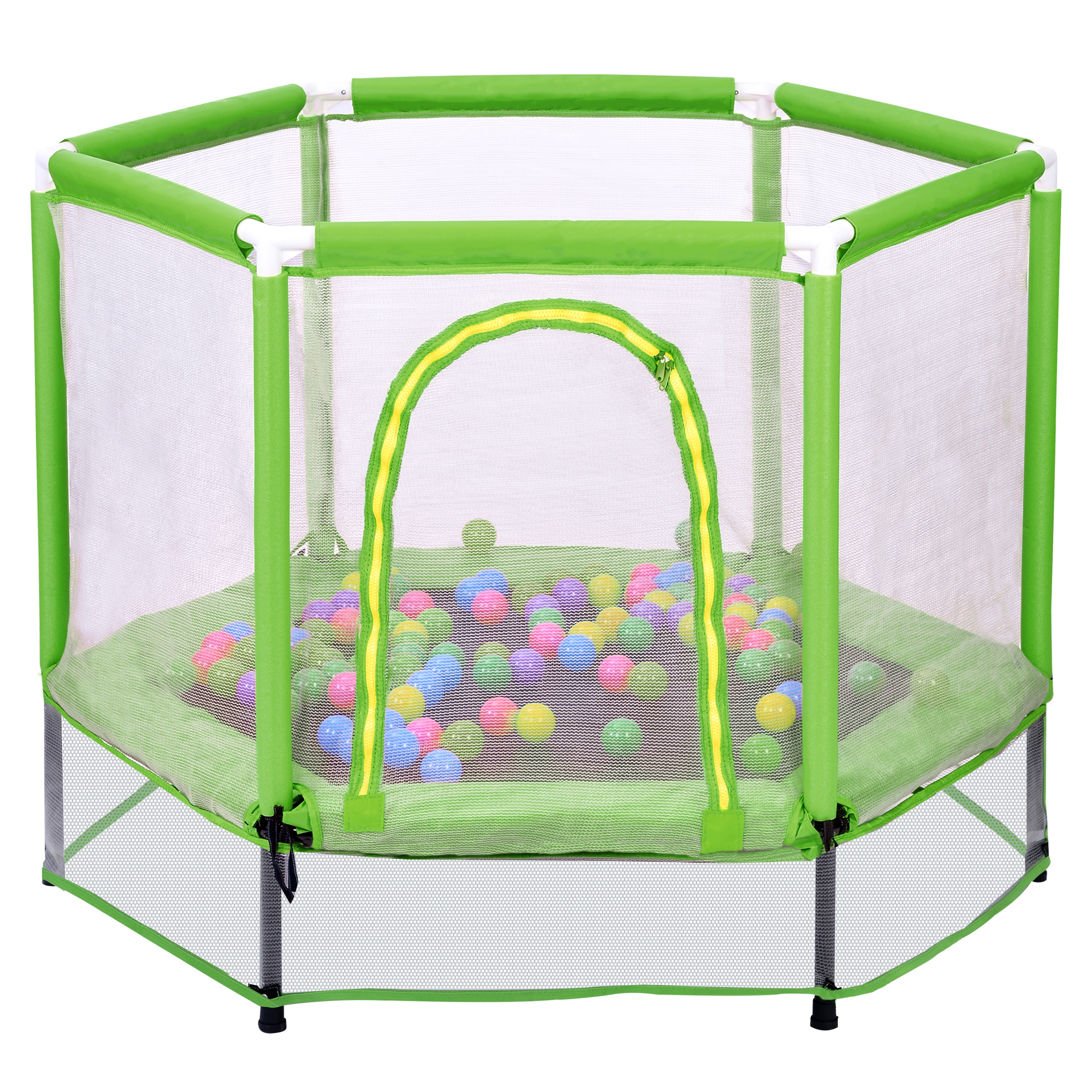 EUROCO 55" Mini Toddler Trampoline with Ocean Balls, No-Gap Design, Small Round Trampoline for Kids with Upper&Lower Safety Net