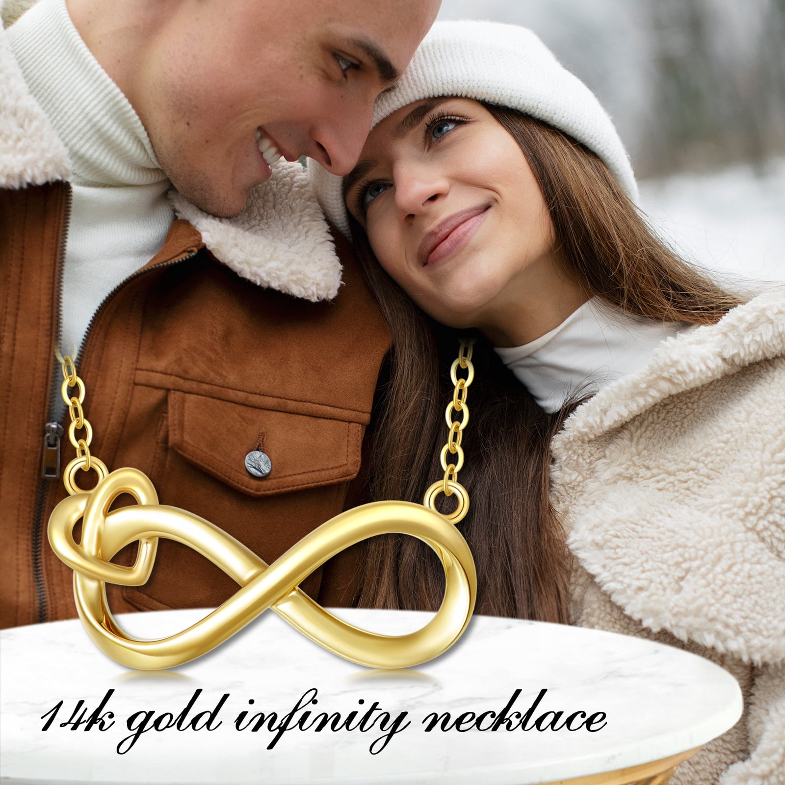 JKR 14K Solid Gold Infinity Necklace for Women, 14kt Real Gold Heart Infinite Pendant Necklace Gifts for Mom Her Wife Girlfriend Anniversary Jewelry Birthday
