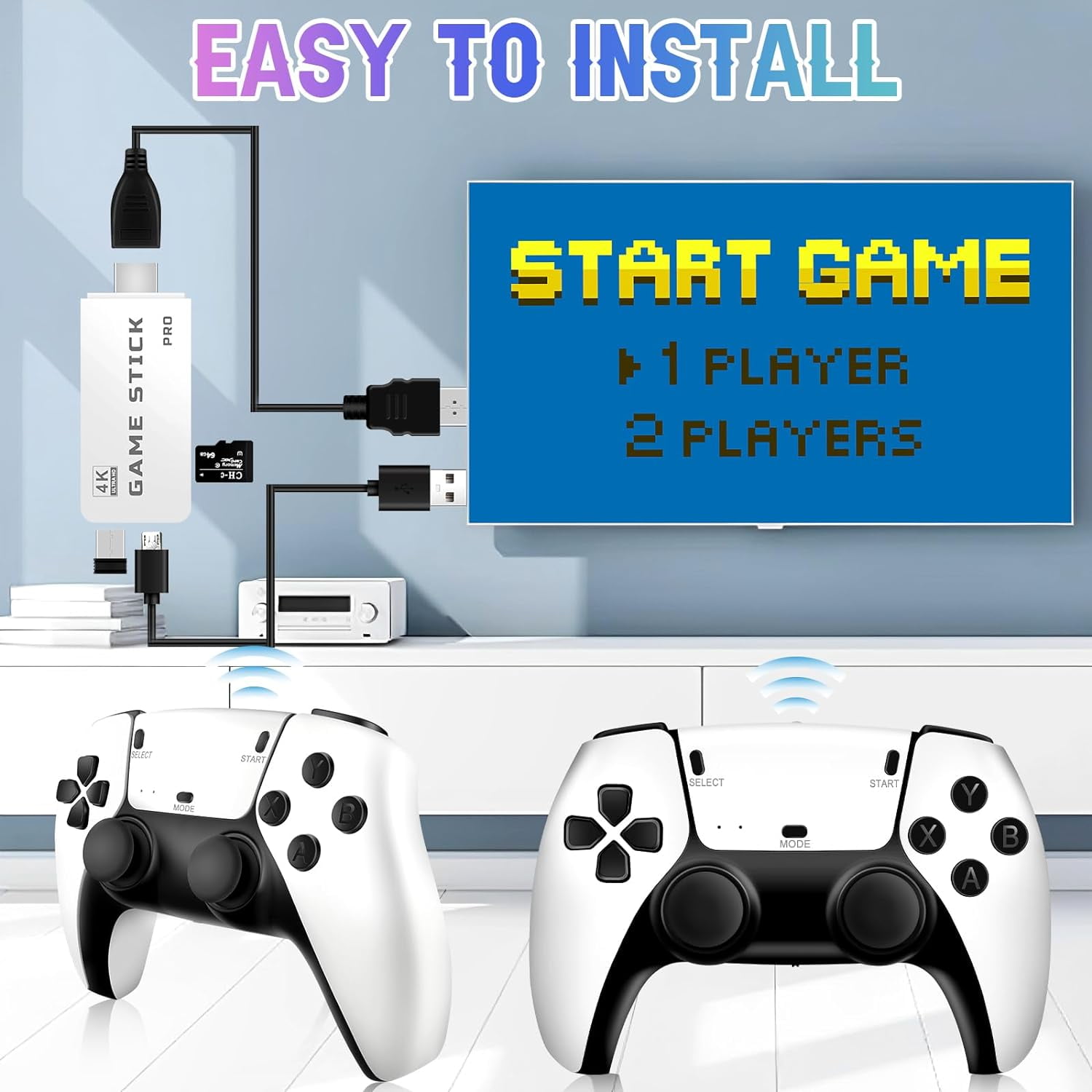 Retro Game Console, 64G 20000+ Games Nostalgic Game Stick, 4K HD Output, Retro Games TV Stick with 23 Emulators, Dual 2.4G Wireless Controllers, Nostalgic Gift for Family, Friends, and Children
