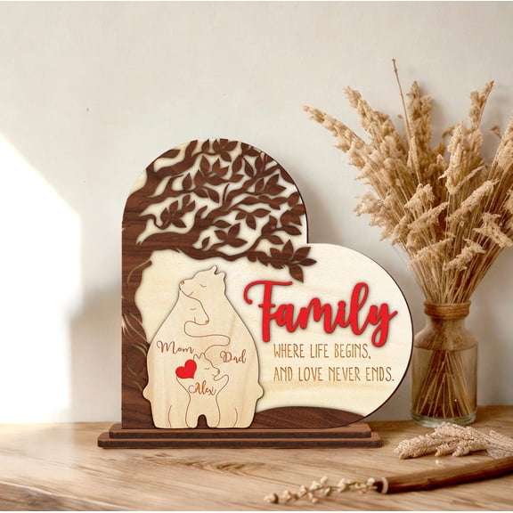 Personalized Bear Family Puzzle – Custom Engraved Family Names – Home Decor and Mother's Day Gift – Gift for Mom, Grandma, Family Keepsake