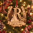 Wedded Monogram Personalized Wood Ornament Western Wedding Couple Horseshoe Monogram ...