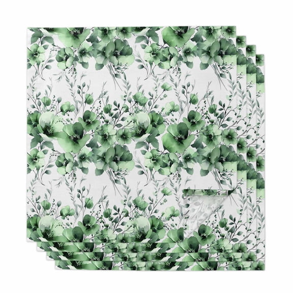 Green Floral Cloth Napkins, Vintage Farmhouse Garden Flower Leaves Washable and Reusable Dinner Napkins Set of 4, Table Napkin for Kitchen Party Birthday Wedding Hotel Housewarming 20"x20"