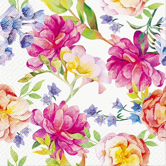 Ensemble de 1 Grandes Serviettes Orchidées & Pivoines