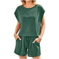 thumbnail image 4 of Bloomae Womens 2 Piece Outfits Trendy Basic Open Back Crewneck Cap Sleeve Tunic Top Drawstring Short Sets Lounge Athletic Matching Set Army Green L, 4 of 9