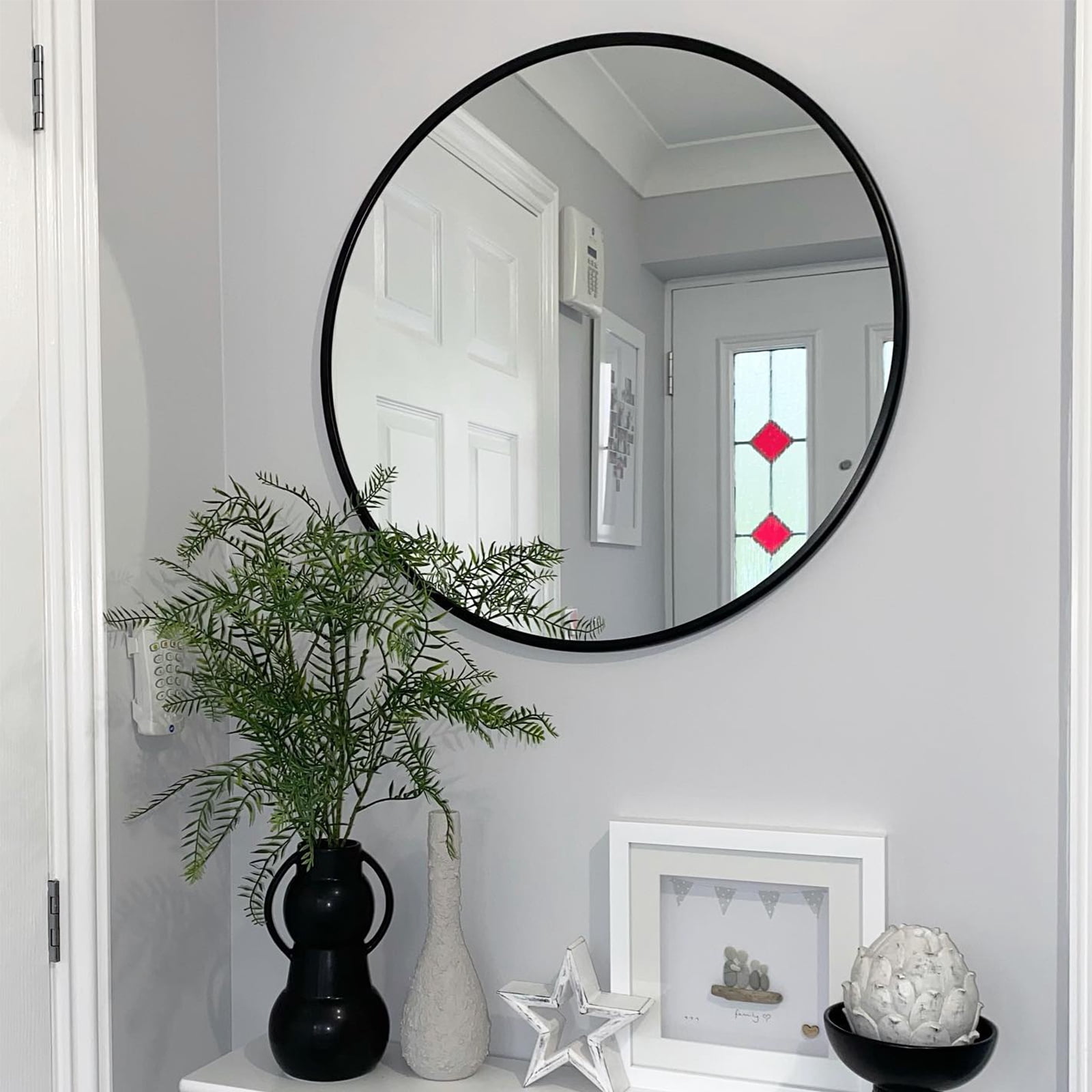 MAYEERTY 20 Inch Round Black Metal Bathroom Mirror