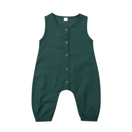

Musuos Baby Boy Girl Romper Jumpsuit Sleeveless Linen Bodysuit Overall One Piece