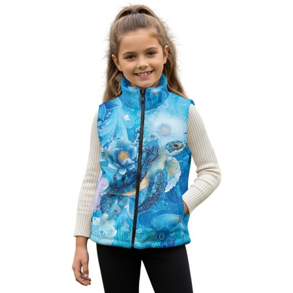 chaqlin Sea Turtle Vest for Girls Boys Trendy Y2K Sleeveless Fleece Jacket Kids Zip Up Vests Coat Casual Sports Outerwear with Pockets Size 2T