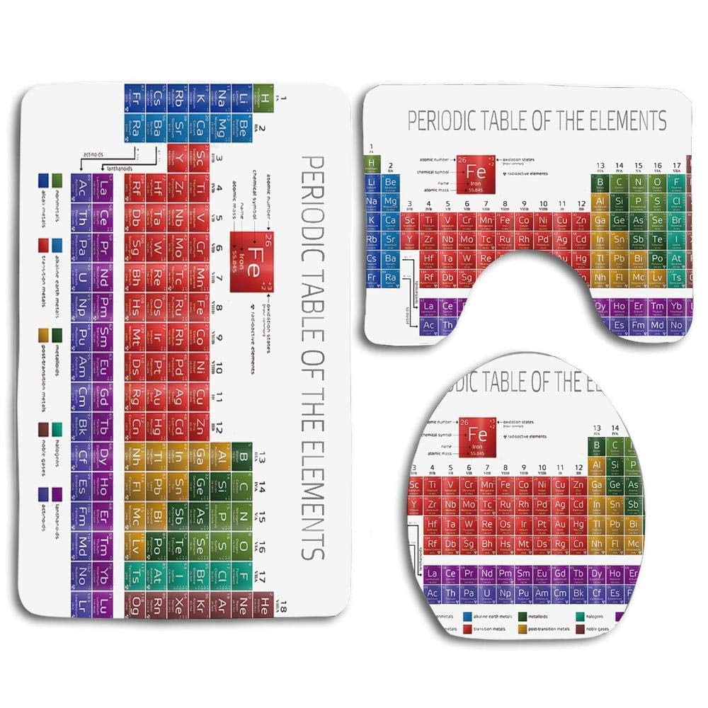 PUDMAD Periodic Table in 3 Piece Bathroom Rugs Set Bath ...