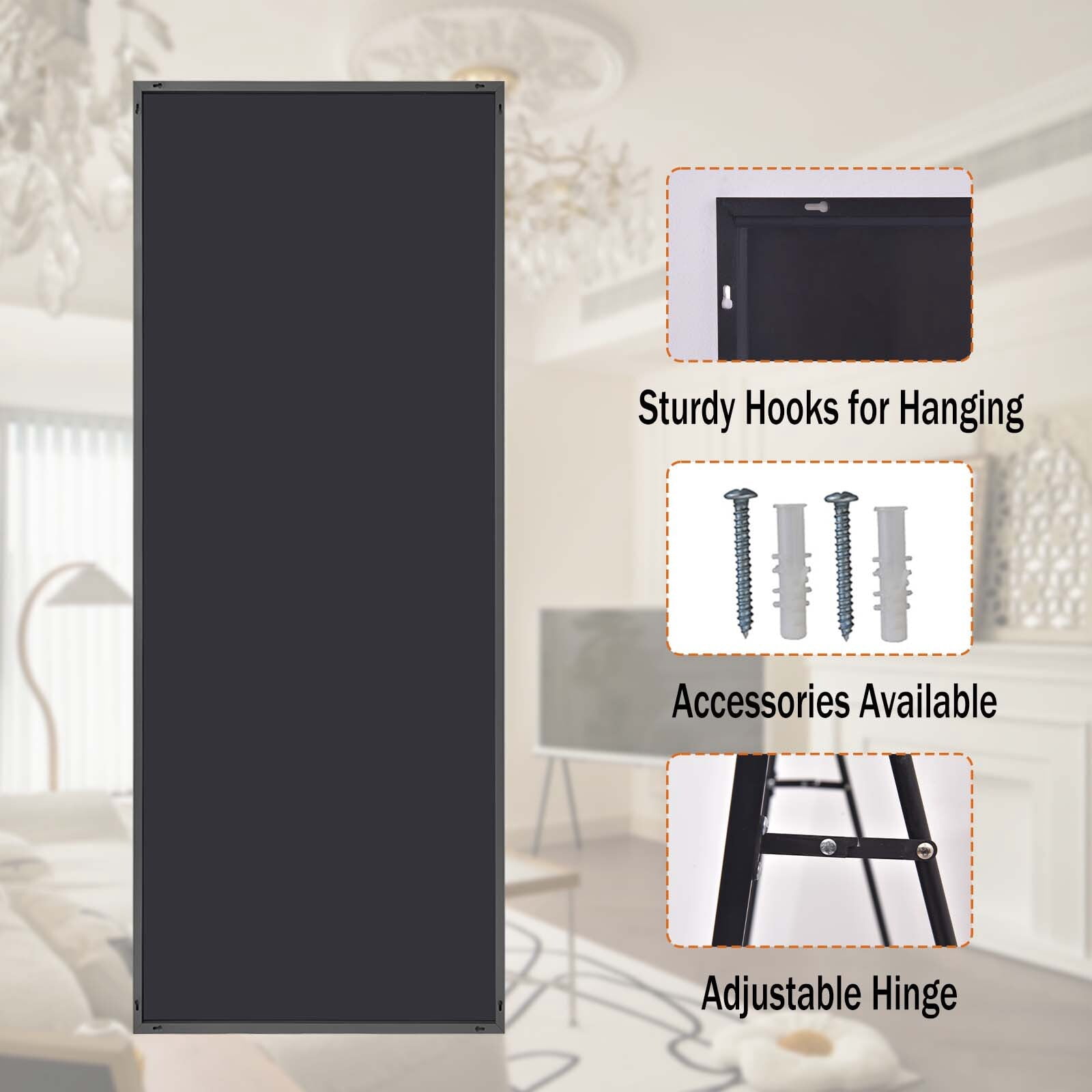 Anyrose 71"x 26" Full Length Mirror Rectangular Floor Standing Mirror Wall Mounted, Black