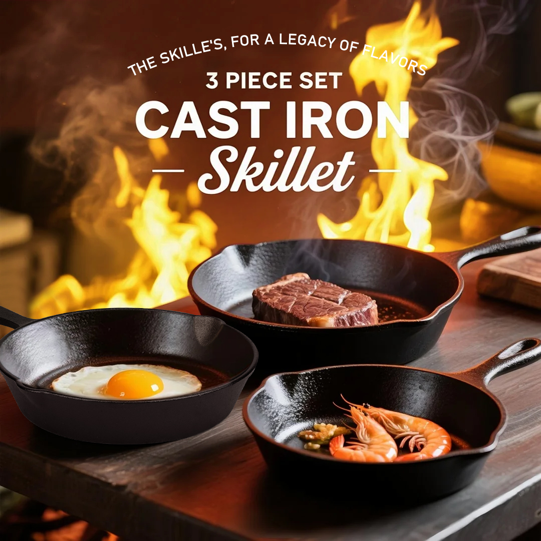 TAIMASI Cast Iron Skillet Set, 3-Piece, Pre-Seasoned, 6" 8" 10" photo 7
