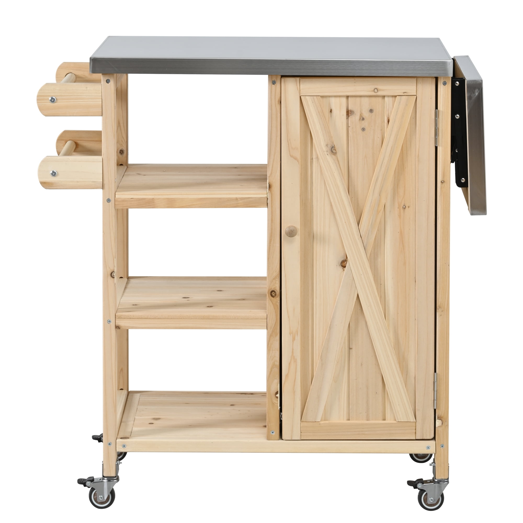 Foldable Outdoor Kitchen Island Patio Kitchen Island Outdoor Kitchen Cart Portable Prep Station with Lockable Wheels, Storage Cabinet and Towel Rack for Patio and Outdoor, Natural