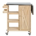 thumbnail image 4 of Harper & Bright Designs Outdoor Kitchen Island with Wheels, Patio Kitchen Cart with Foldable Stainless Steel Top, Portable Prep Station with Storage Cabinet and Towel Rack for Garden, Natural, 4 of 19