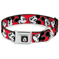 Disney Pet Collar, Dog Collar Metal Seatbelt Buckle, Mickey Mouse Expressions Red Black White, 20 to 31 Inches 1.5 Inch Wide