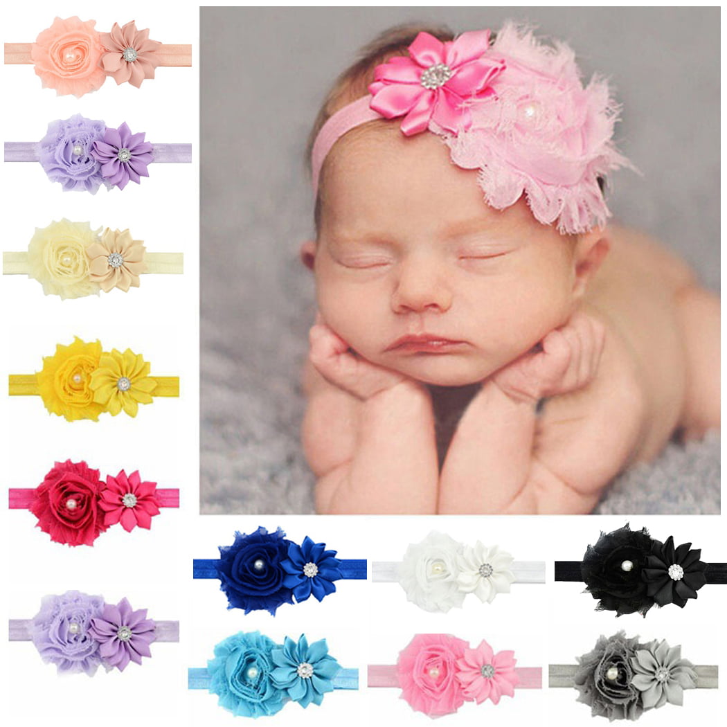 newborn headband infant headband pink chiffon flower on matching pink lace headband photo prop Baby headband