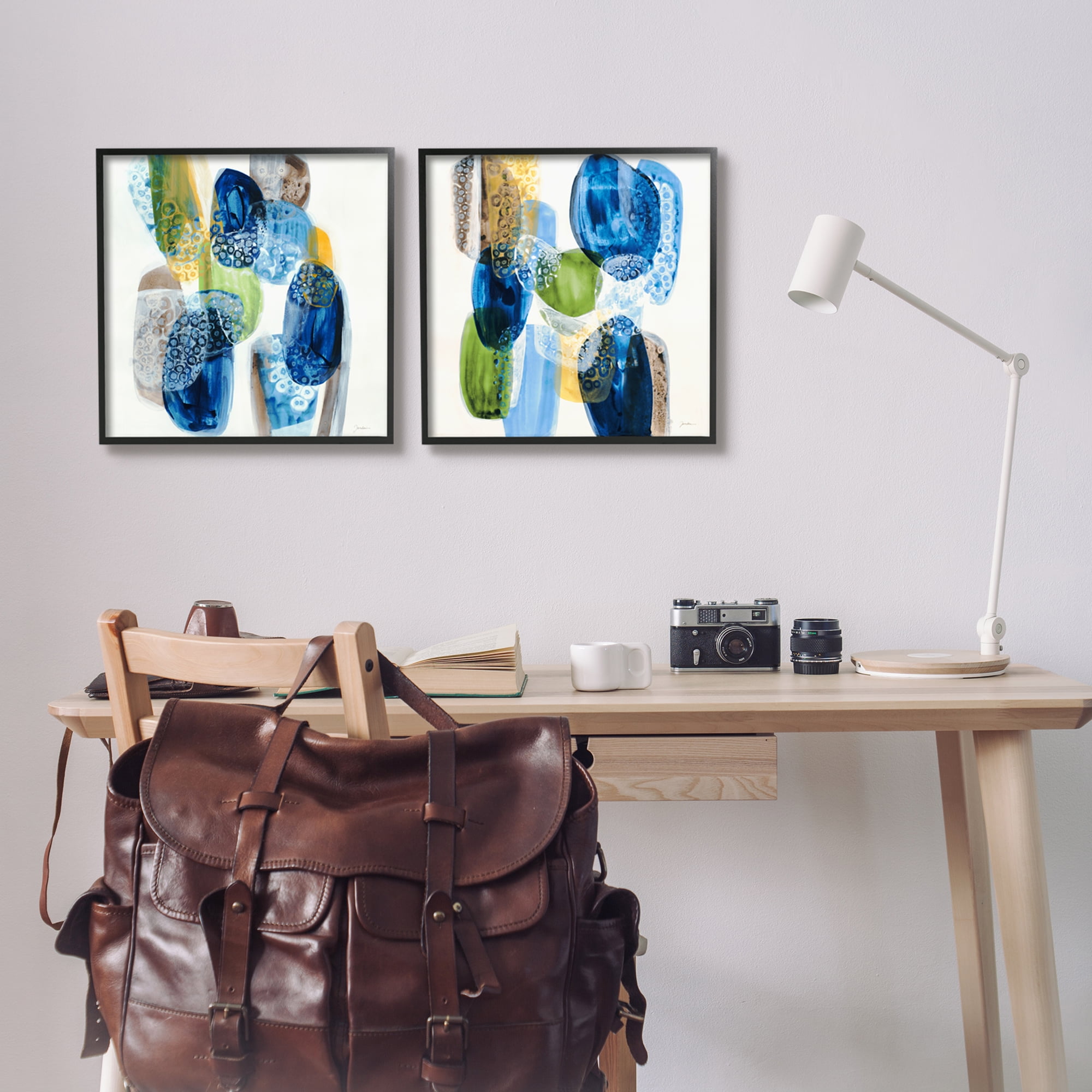Stupell Industries Abstract Blue Pebbles Abstract Painting Black Framed Art Print Wall Art, 17 x 17, Set of 2