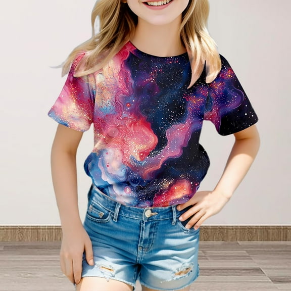 SNKSDGM Girls White Shirt Girls 6T White Shirt Kids 7-8 Shirt Girl's Short Sleeve Crew Neck Fancy T Shirt Top Teenager Girls 3D Print Glitter Tops for Carnival 8-9 Years