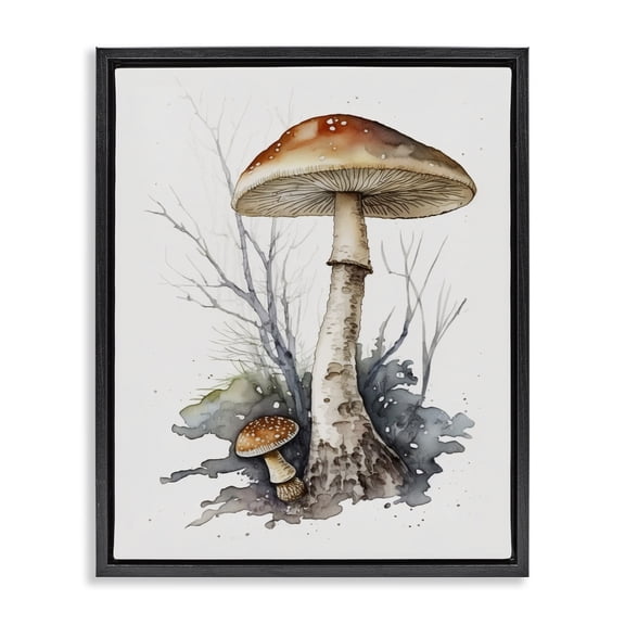 Stupell Industries Farmhouse Mushroom Watercolor Splash Black Floating Frame Canvas Art, 17 x 21, by Petals Prints Design