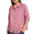 thumbnail image 2 of Ichuanyi Womens Oversized T Shirts Button Down Long Sleeve Shirt V Neck Collar Loose Solid Laple Collar Blouse, 2 of 5