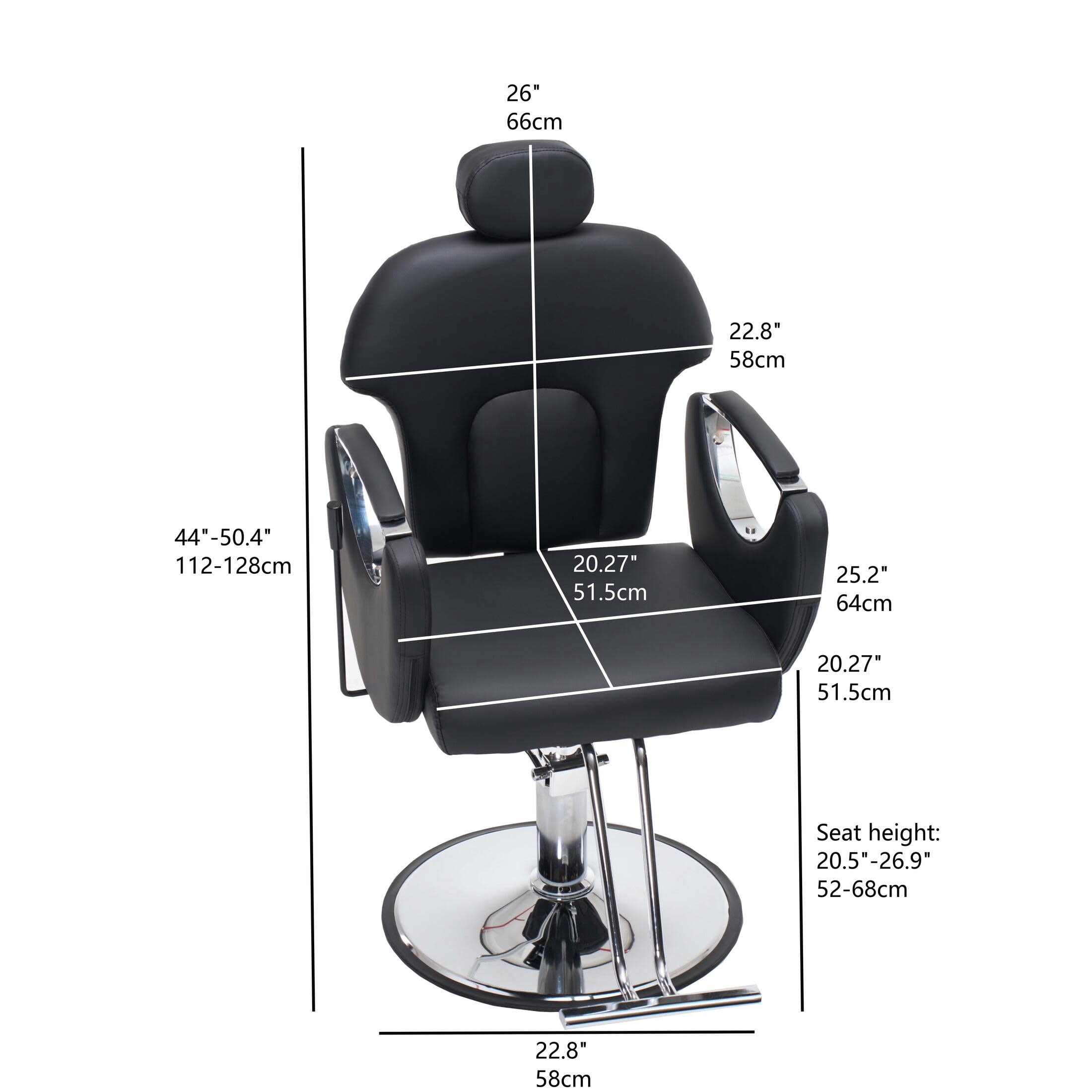 Noble House Hydraulic Barber Chair, Reclining Salon Styling Chair, PU Upholstery, Black + Chrome