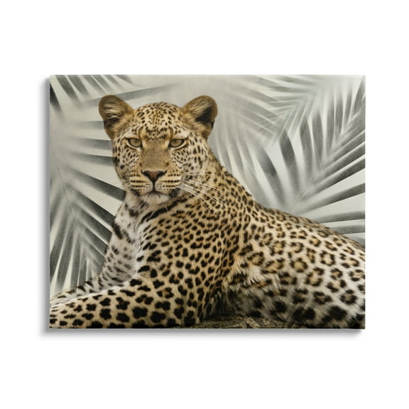 Stupell Industries Leopard with Palm Fronds Animals & Insects Painting Gallery Wrapped Canvas Art Print Wall Art, 40 x 30