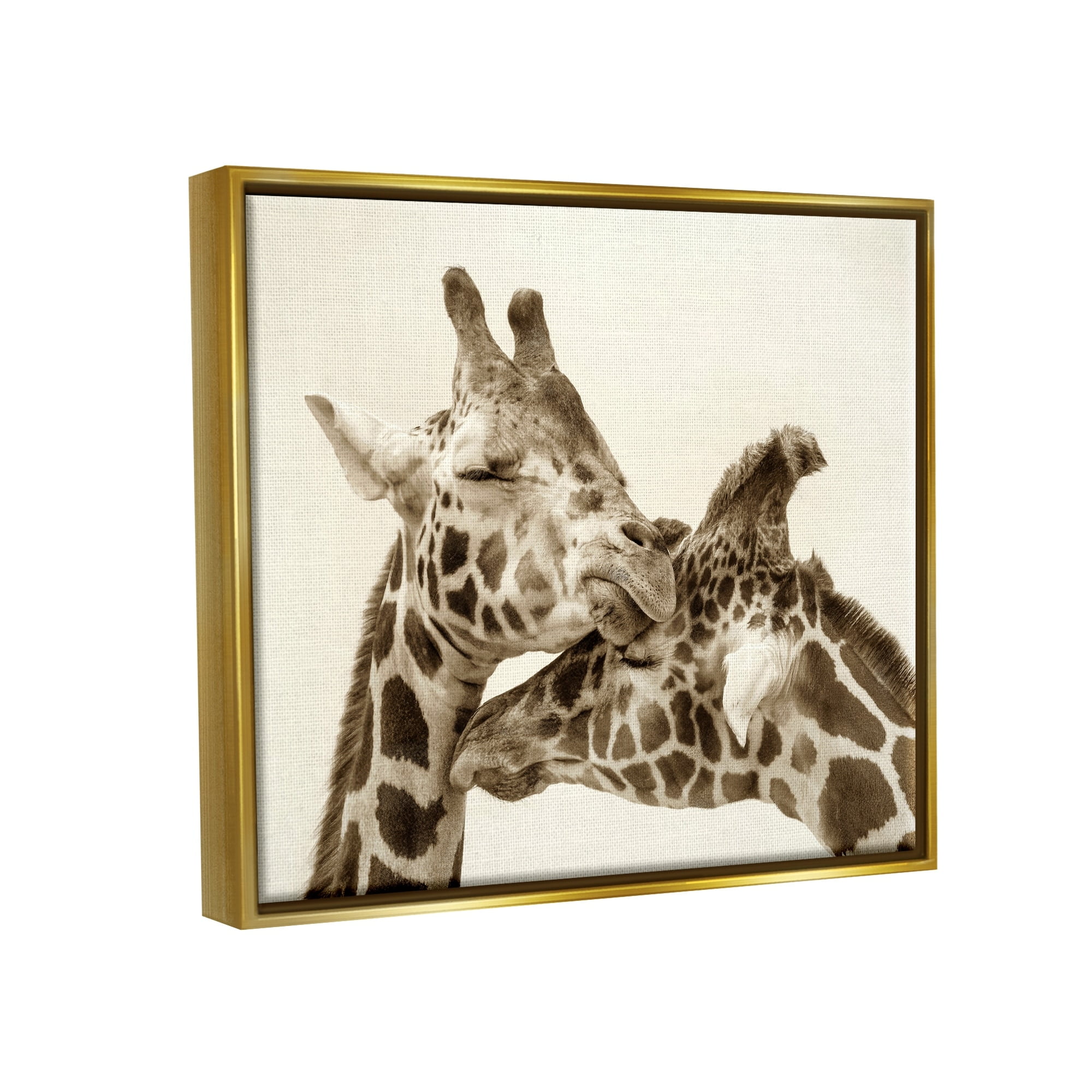 Stupell Industries Sweet Cuddling Giraffes Sepia Wildlife Photography Portrait Photograph Metallic Gold Floating Framed Canvas Print Wall Art, Design by Carrie Ann Grippo-Pike