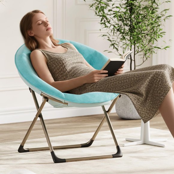 Saucer Chair For Adults,Faux Fur XL Circle Chair for Bedroom Foldable Lounge Chair with Non-Slip Base for Small Spaces