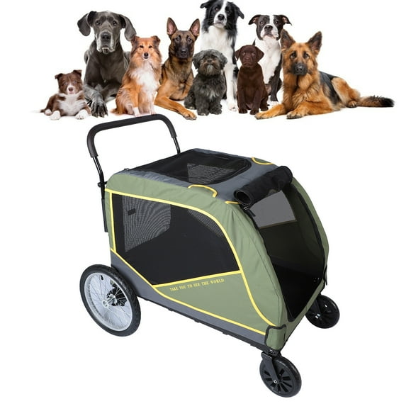 4 Wheel Foldable Pet Stroller for Dog, Extra Large Dog Stroller with 5 Sided Breathable Window, Dog Carts with 4 Wheels, 80kg Load Capacity, Dog Carriage for Outdoor Travel