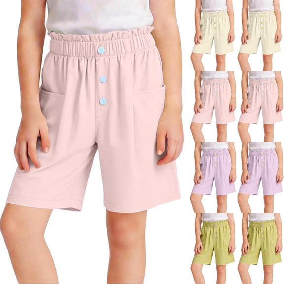 Miluxas Girls Casual Shorts Lightweight Parachute Short Pants with Pockets Summer Shorts Hiking Sports Yellow 15-16 Years