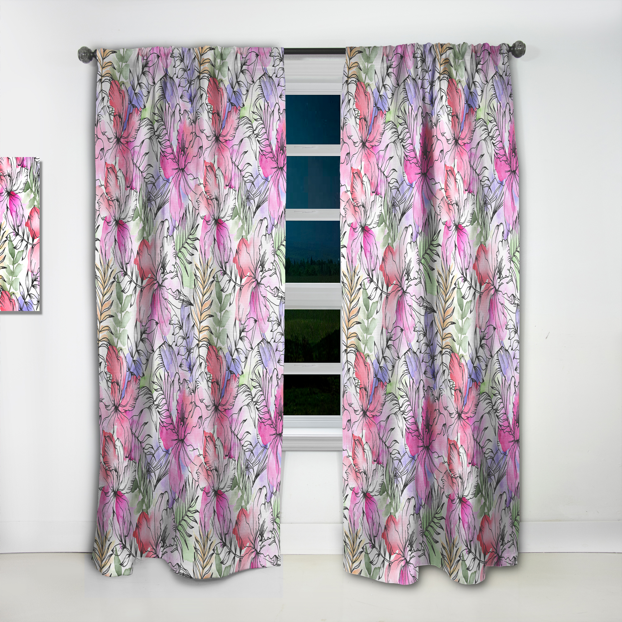 Designart 'Tropical Bright Mood IX' Floral Curtain Panel