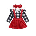 thumbnail image 2 of FOCUSNORM Christmas Newborn Girls Long Sleeve Romper + Suspender Skirt + Bow Headband, Ruffle, 2 of 7