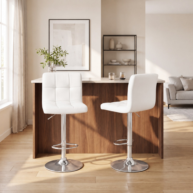 BEAUTYPEAK Adjustable Bar Stools Set of 2 PU Leather Swivel Counter Height Chairs with Backrest and Footrest, White