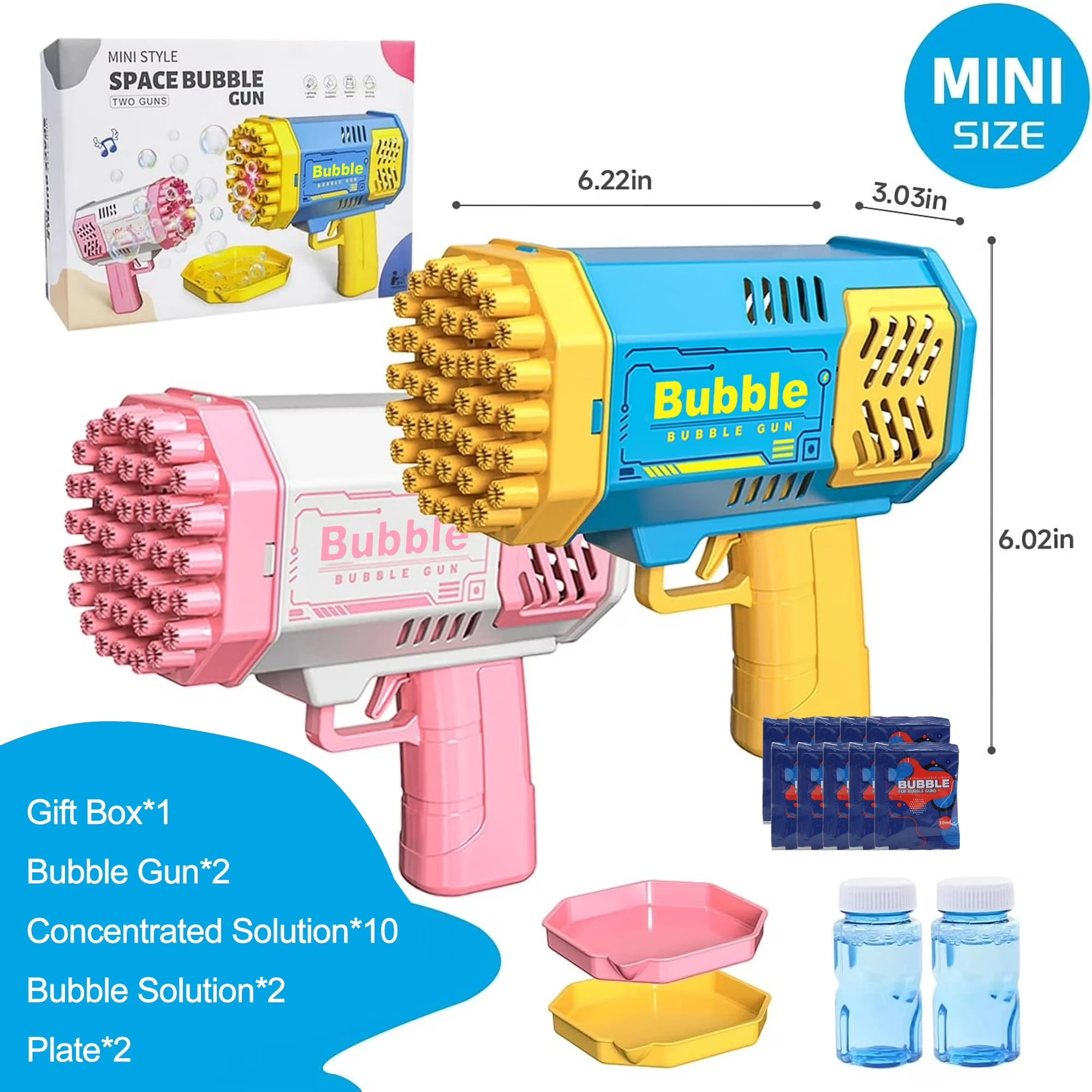 2-Pack 40-Hole Bubble Gun with Flashlight, Bubble Launcher Bubble Machine Bubble Blower Bubble Maker Bubble Gun Kids Boys Girls Toy Gifts for Outdoor Indoor Birthday Wedding Party