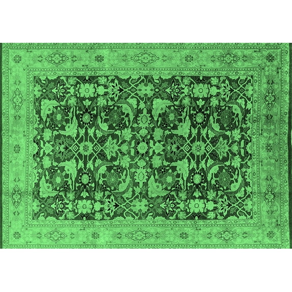 Ahgly Company Indoor Rectangle Oriental Emerald Green Industrial Area Rugs, 5' x 8'