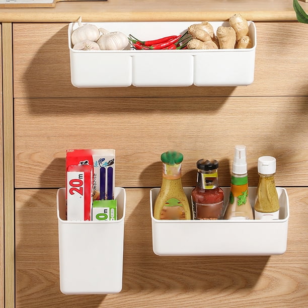 Cesta organizadora de pared para cocina | Almacenamiento de plástico ABS para ajo y jengibre | Soporte pequeño para baño, cocina, hogar, oficina | Blanco | Varias tallas | 1 paquete