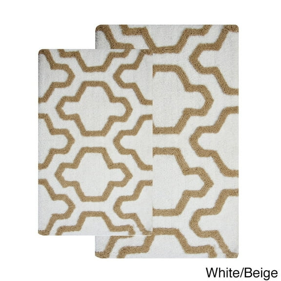 Saffron Fabs  Cotton Quatrefoil Bath Rug (Set of 2) White/Beige 24 x 17 & 34 x 21