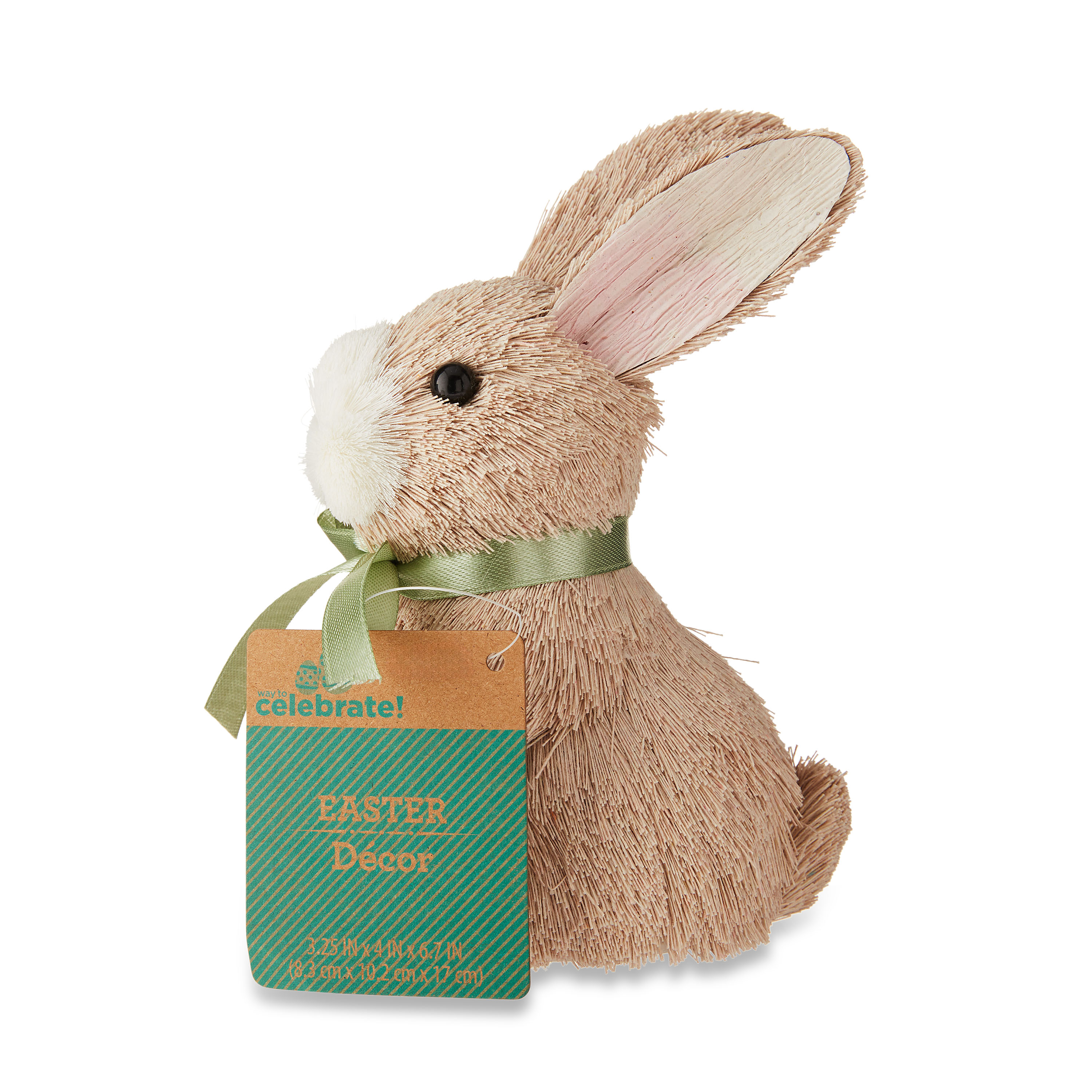 Easter Bunny with Green Bow Tabletop Decor, 6.7 in, by Way To Celebrate