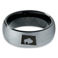 thumbnail image 2 of Tungsten North Dakota The Peace Garden State Bison Band Ring 8mm Men Women Comfort Fit Black Dome Brushed Gray Polished, 2 of 4