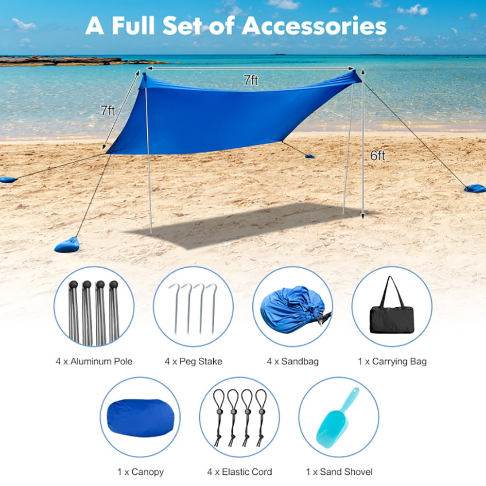 Aimee Lii 7 x 7 Feet Family Beach Tent Canopy Sunshade with 4 Poles, Gazebo Tent for Party Wedding BBQ Events, Blue Aimee Lii 7 x 7 Feet Family Beach Tent Canopy Sunshade with 4 Poles, Gazebo Tent for Party Wedding BBQ Events, Blue