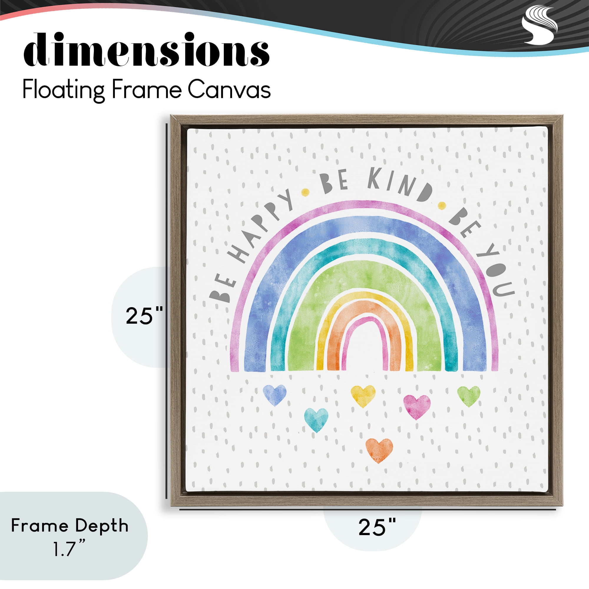Stupell Industries Be You Hearts & Rainbow Brown Framed Floater Canvas Wall Art, design by Suzanne Nicoll