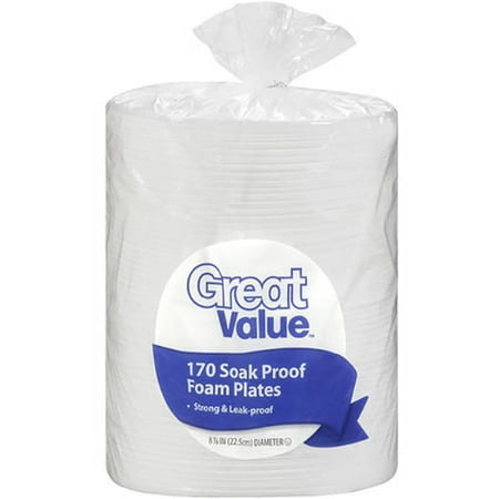 Great Value 8.875" Soak Proof Foam Plates, 170ct