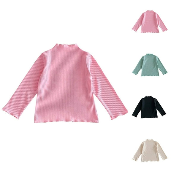 Swuxness Toddler Long Sleeve Pollower, Toddler Fall Tops, Kids Solid Color Crew Neck Base Layer Sports Top Beige, 3-4 Years