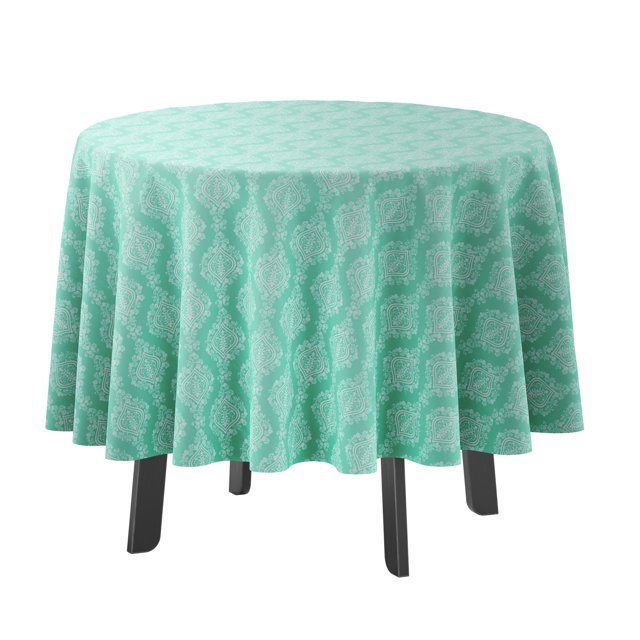 Vargottam Indoor/OutdoorRoundTablecloth 58 InchRoundTablecloth Waterproof PatioTableCloths- Spring/SummerTableCovers for Backyard CircularTable/BBQs/Picnic -Aquamarine