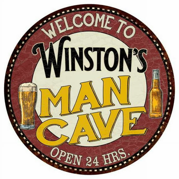 Winston's Man Cave 12" Round Metal Sign Kitchen Bar Wall Décor 200120035456
