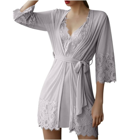 uublik Lingerie Women Valentine s Day One Piece Nightwear Lace Nightgown Bodysuit Chemise Sleepwear Gray M
