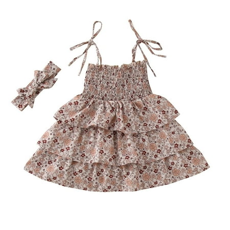 

Kids Toddler Baby Girls Family Matching Outfits Sleeveless Floral Sisters Princess Dress With Headbands Outfits Set 2PCS